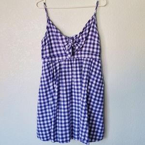 Old Navy Fit & Flare Tie Front Blue Gingham Smocked Dress, size L